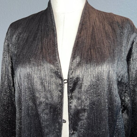 EILEEN FISHER SILK BLEND SHIMMERY BARK LOOK LONG LINE SIDE SLIT KIMONO JACKET -L - Picture 2 of 14